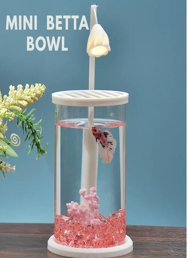 VAYINATO Mini Acrylic Desktop Fish Bowl PS-10 (White) | 1.2L Capacity | 10cm Diameter × 20cm Height | Aquarium Bowl with Multi-Color Hanging LED Light | Ideal for Betta | Office & Home Decor - Image 2